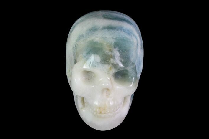 Realistic, Carved, White and Green Jade Skull #116564
